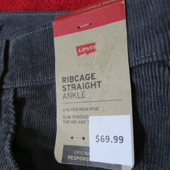 Levi's Ribcage Straight Ankle Corduroy Gray Jeans / Pants 29 x 27 - Picture 5 of 8